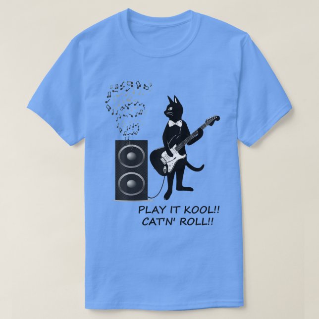 Camiseta Rock and Roll Black cat tocando violão (Frente do Design)