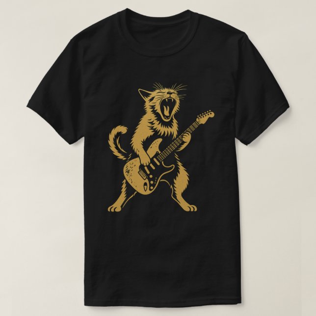 Camiseta Rock and Roll Cat tocando violão | Arte musical en (Frente do Design)