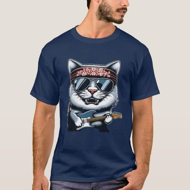 Camiseta 🎸 "Rock and Roll Cat with Guitar" Tee 🐱 (Frente)
