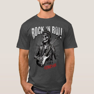 Camiseta Rock and Roll Forever Skeleton Playing Guitar Punk