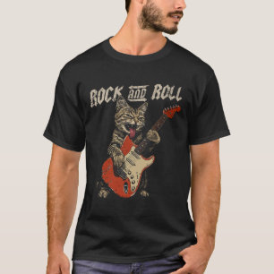 Camiseta Rock And Roll Guitar Cat Vintage Rock Guitarist Ca