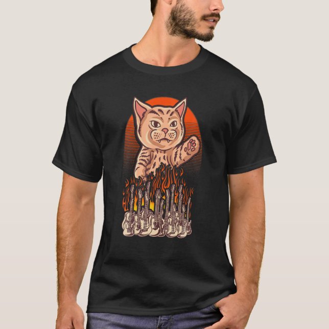 Camiseta Rock And Roll Guitar Music E Cat Lover (Frente)