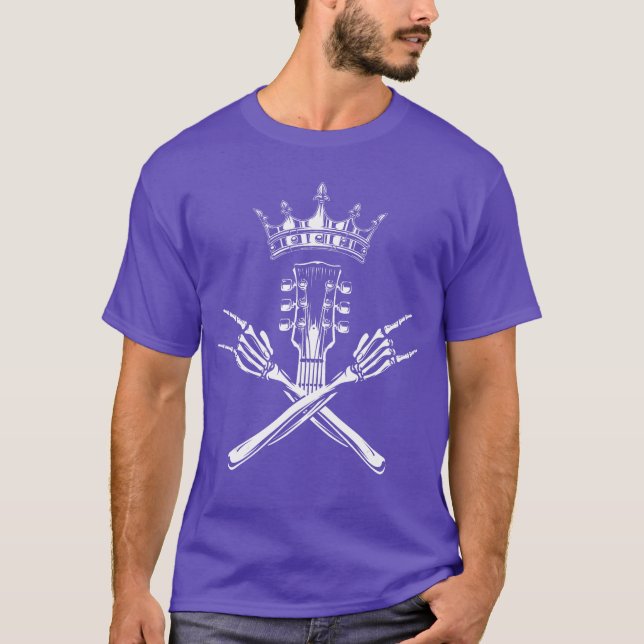 Camiseta Rock and Roll King Skeleton Hands and Guitar Rock  (Frente)