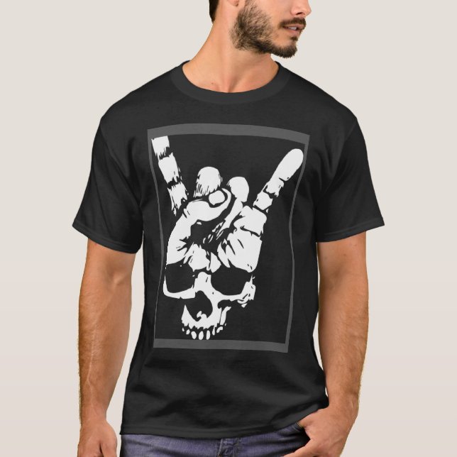 Camiseta Rock And Roll Metal Music Sinal Skull Skelton Mand (Frente)