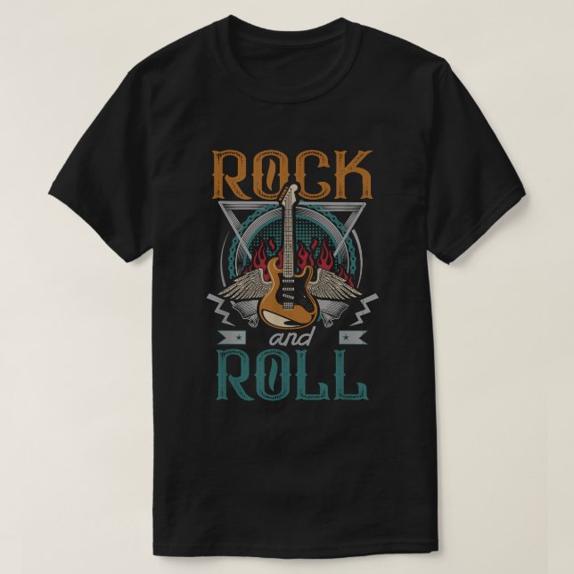 Camiseta Rock and Roll Music Tee | Guitar & Wings (Frente do Design)