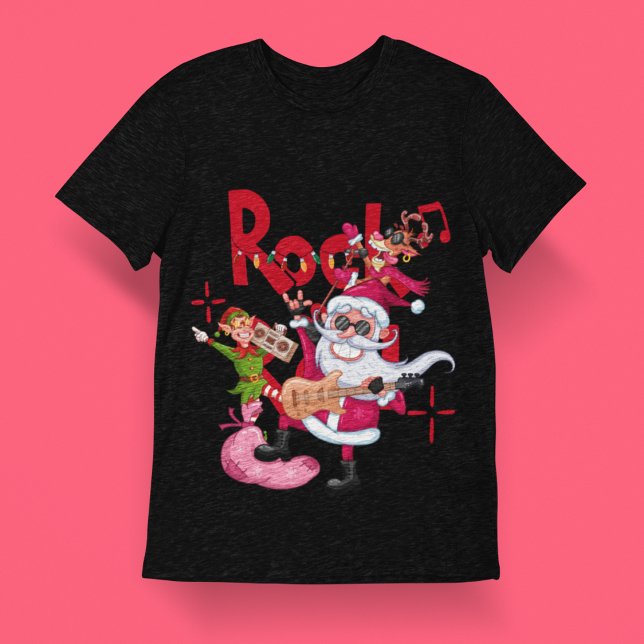Camiseta Rock and Roll Santa Claus | Natal Black Unisex (Criador carregado)