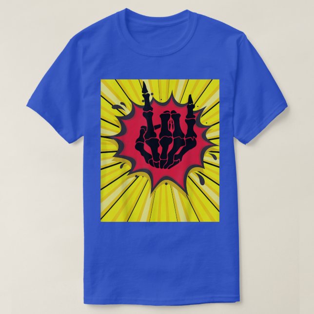 Camiseta Rock And Roll Skeleton Gesture Music Lover  (Frente do Design)