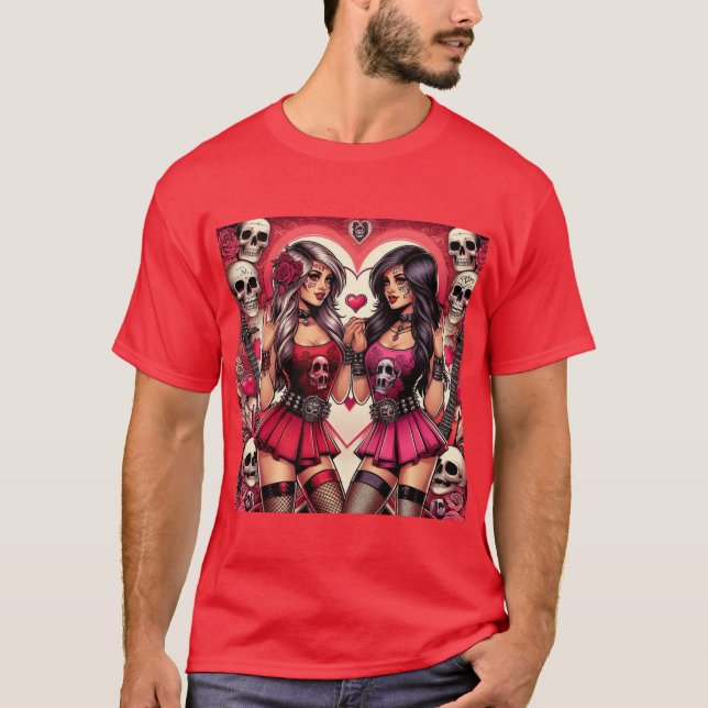 Camiseta Rock & Calaveras: Chicas del Día de Muertos (Frente)