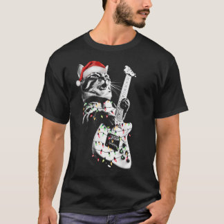 Camiseta Rock Cat Playing Guitar Funny Guitar Cat Christmas