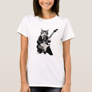Camiseta Rock Cat tocando violão
