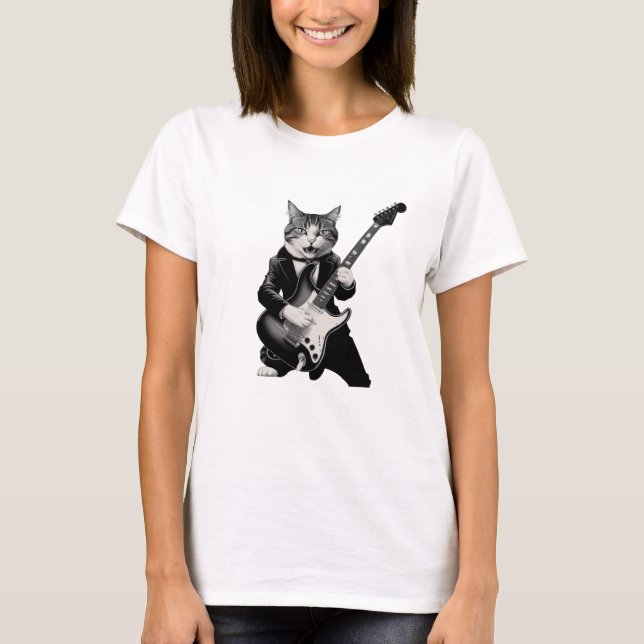 Camiseta Rock Cat tocando violão (Frente)