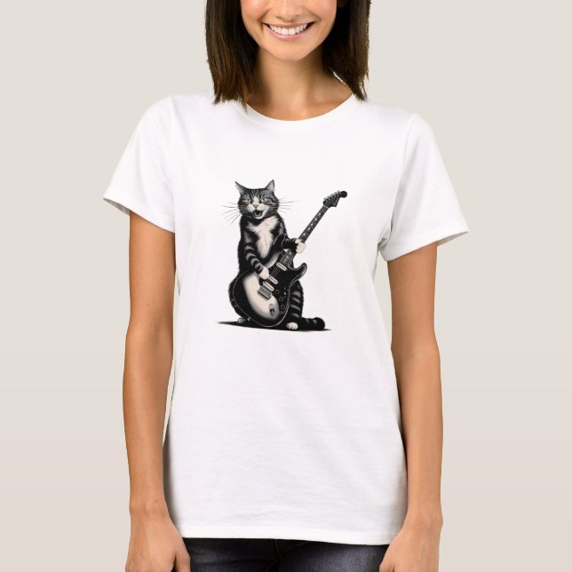 Camiseta Rock Cat tocando violão (Frente)