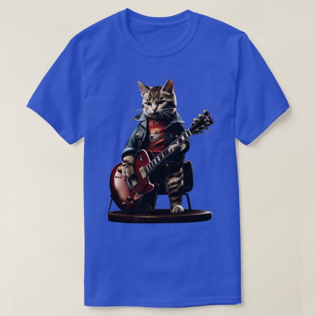 Camiseta Rock Cat Tocando Violão Gato de Violão Engraçado ( (Frente do Design)