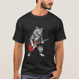 Camiseta Rock Classic Guitar Hero Cat for Men