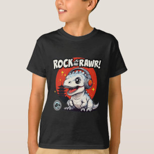 Camiseta Rock e Rawr! Dinossauro bonito com Fones de ouvido