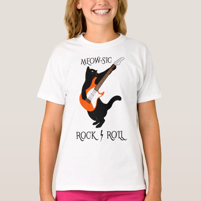 Camiseta ROCK E ROLL MEOWSIC, Presente de Gato de Música, M (Frente)