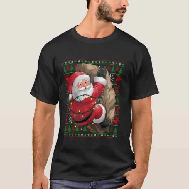Camiseta Rock Escalando Xmas Luzes Feias Papais noeis Escal (Frente)