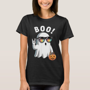 Camiseta Rock Ghost Retro Halloween Pumpkin Funny Boo