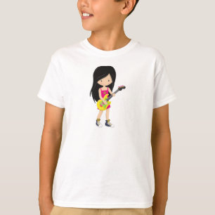 Camiseta Rock Girl, Black Hair, Banda, Música, Guitar Playe