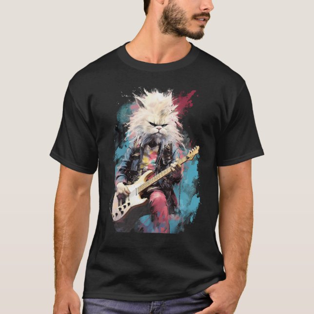 Camiseta Rock Guitar Persian Cat Guitarist (Frente)