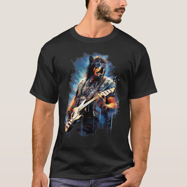 Camiseta Rock Guitar Rottweiler Dog Guitarist (Frente)
