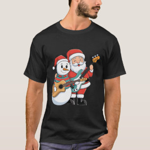 Camiseta Rock Guitar Snowman E Papai Noel Tocando Violão