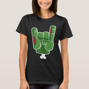 Camiseta Rock Hand Zombie Enrola Fortes Cornos Metálicos