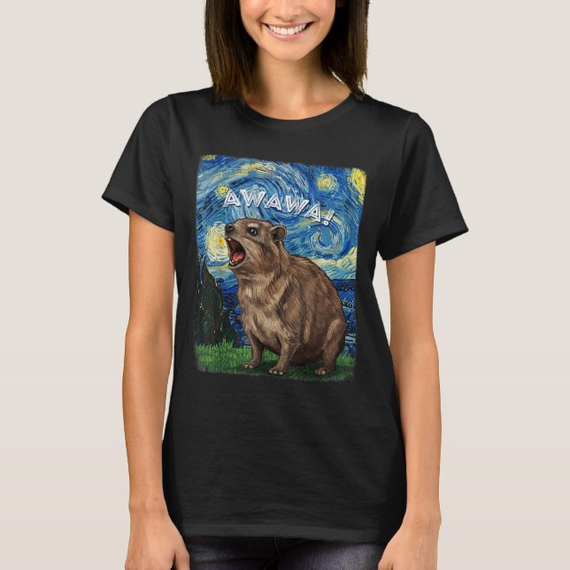 Camiseta Rock Hyrax Awawa Funny Groundhog Starry Night Van  (Frente)