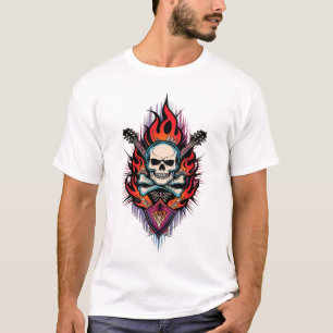 Camiseta Rock & Ink: Tatuagem no Crânio e Crossbones