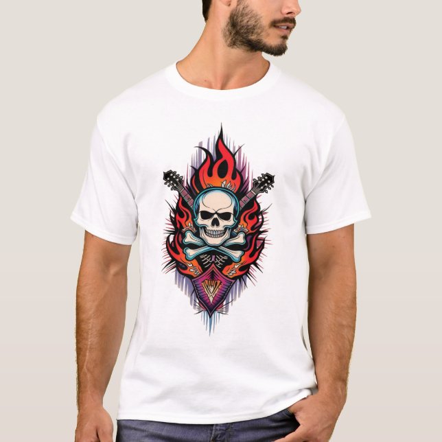 Camiseta Rock & Ink: Tatuagem no Crânio e Crossbones (Frente)