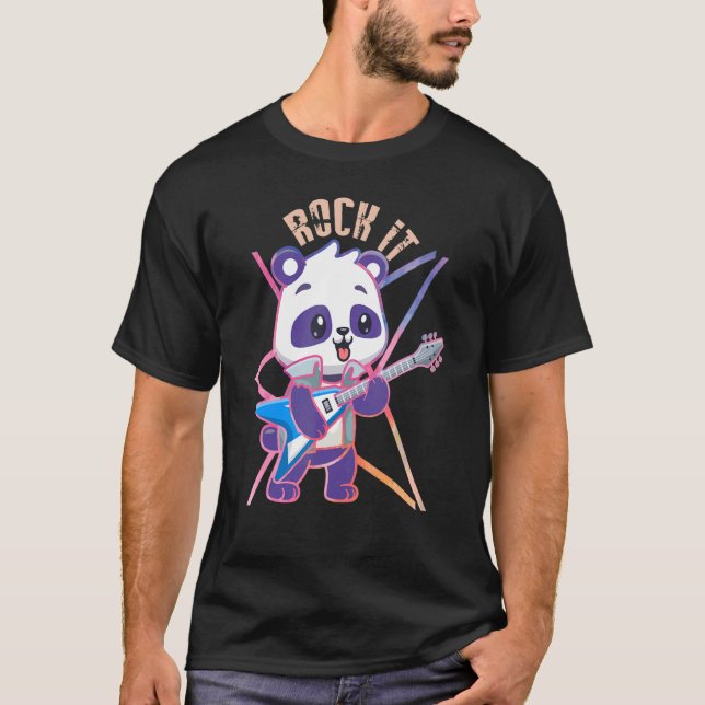 Camiseta Rock it Panda toca violão-baixo guitarrista (Frente)