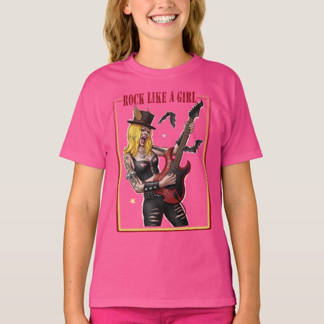 Camiseta Rock Like a Girl  – Cool Heavy Metal Girl  (Frente)