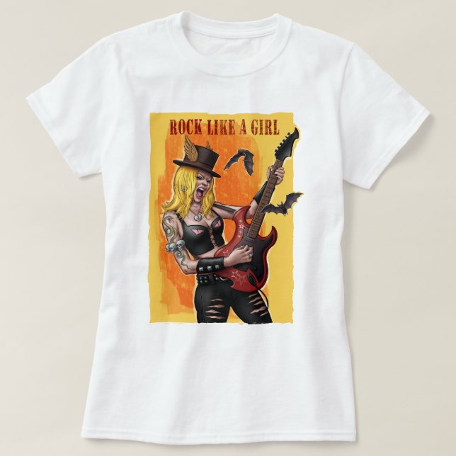 Camiseta Rock Like a Girl's T-Shirt (Frente do Design)