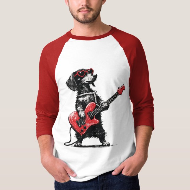 Camiseta Rock Love Dog – Heart Guitar Art (Frente)