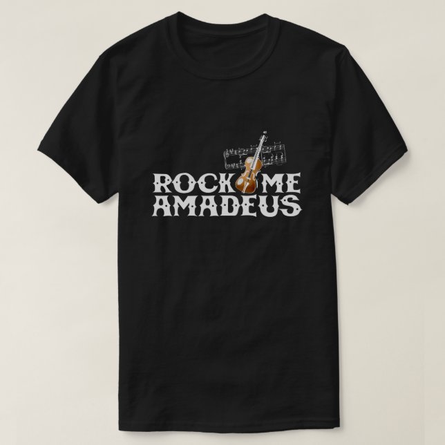 Camiseta Rock Me Amadeus 80s - Gráfico da Cultura RetroPop (Frente do Design)