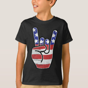Camiseta Rock N Roll Bandeira Dos EUA Sinal De Chi