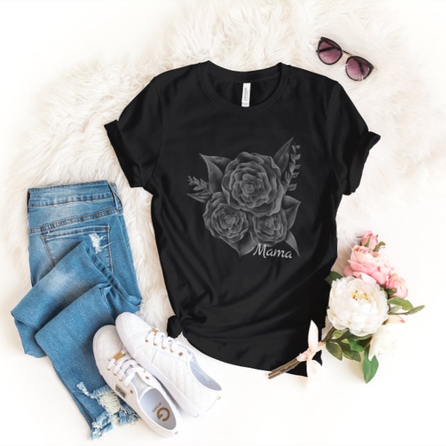 Camiseta Rock n Roll Black Monochromatic Floral - Mamãe (Criador carregado)