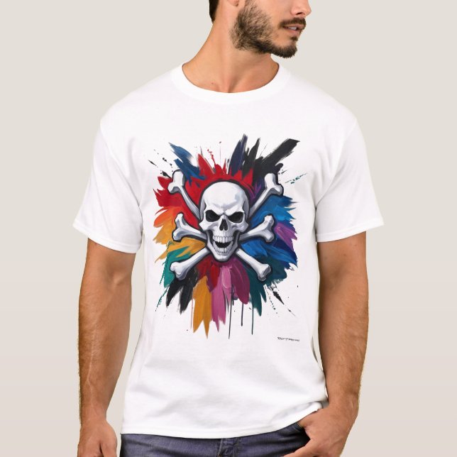 Camiseta Rock 'n' Roll Crânio Mural (Frente)