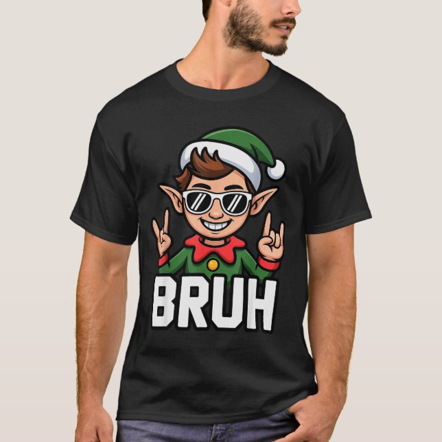 Camiseta Rock N Roll Elf Bruh Funny Saying Meme Boys Men Ch (Frente)