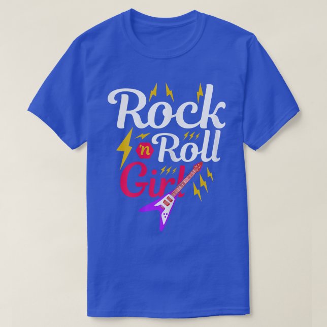 Camiseta Rock N Roll Girl Retro 80s 90s, Violão de Partido  (Frente do Design)