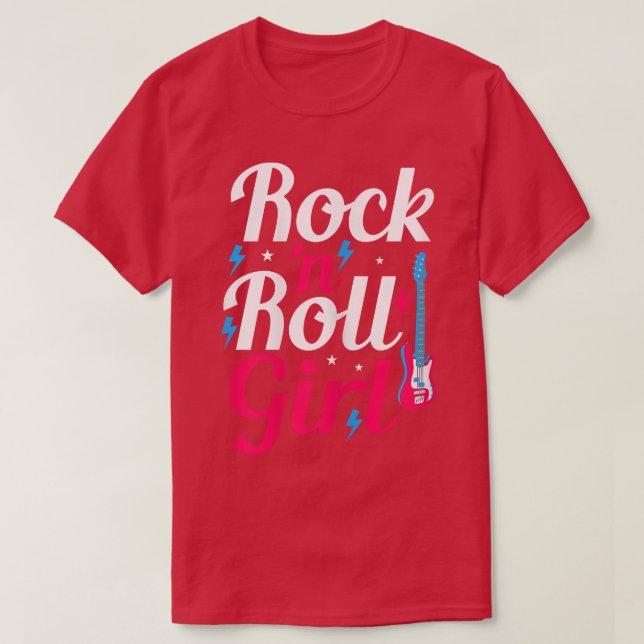 Camiseta Rock N Roll Girl Retro 80s 90s, Violão de Partido  (Frente do Design)