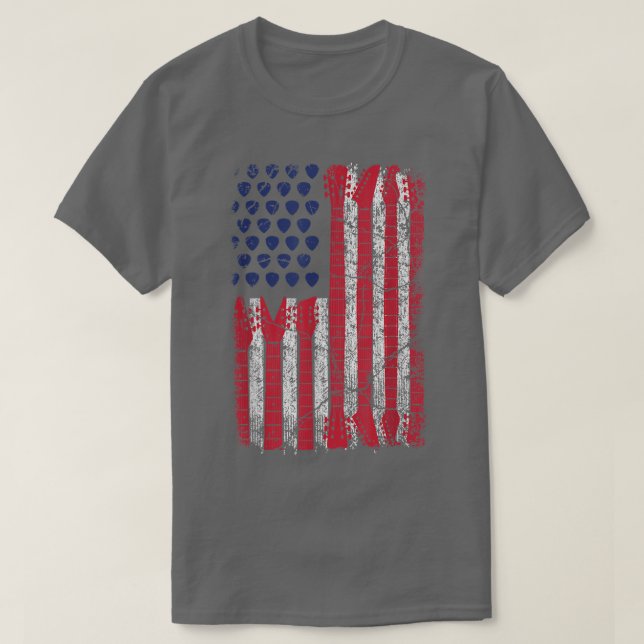 Camiseta Rock N Roll Guitar Flag Line Sketch Usa Flag Indep (Frente do Design)