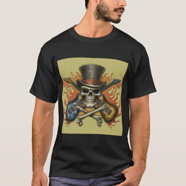 Camiseta Rock 'n' Roll Inferno: Caveira e Crossbones Tee (Frente)