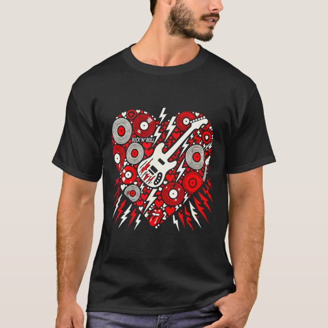 Camiseta Rock N Roll Music Heart Valentine Rock Music Women (Frente)