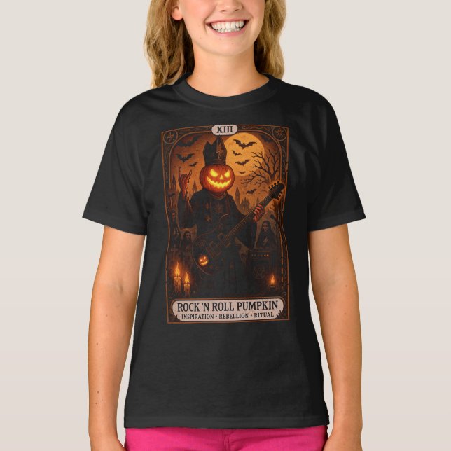 Camiseta Rock 'N Roll Pumpkin Tarot Card Youth T-Shirt (Frente)