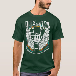 Camiseta Rock N Roll Skeleton Guitarra Wing Heavy Metal Mus