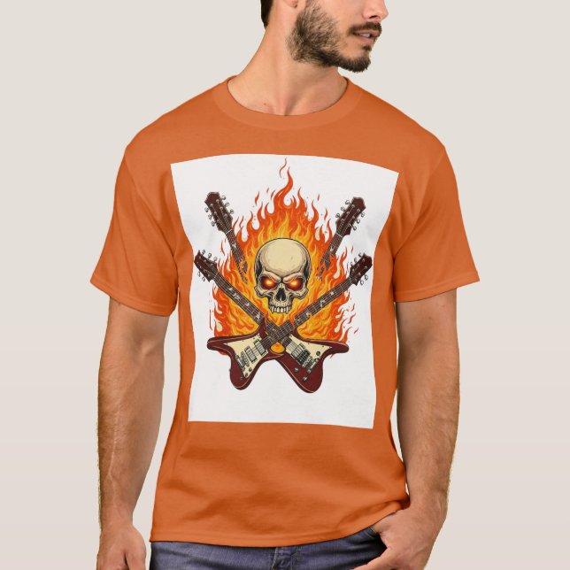 Camiseta "Rock 'n' Roll Skull & Guitar T-Shirt - Símbolo de (Frente)