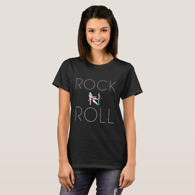 Camiseta Rock N Roll texto, dançarinos figuras, preto (Frente Completa)