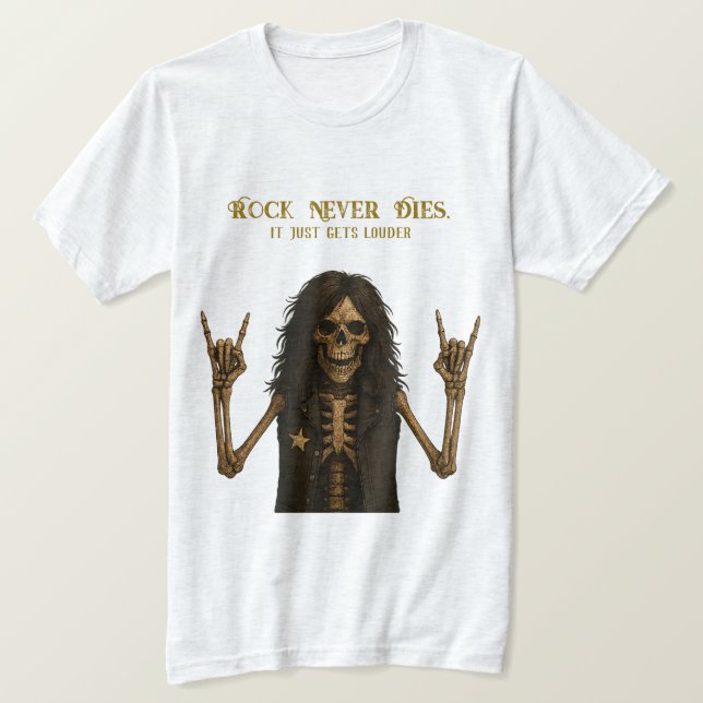 Camiseta Rock Nunca Morre de Camisa-T | Rock & Metal (Frente do Design)