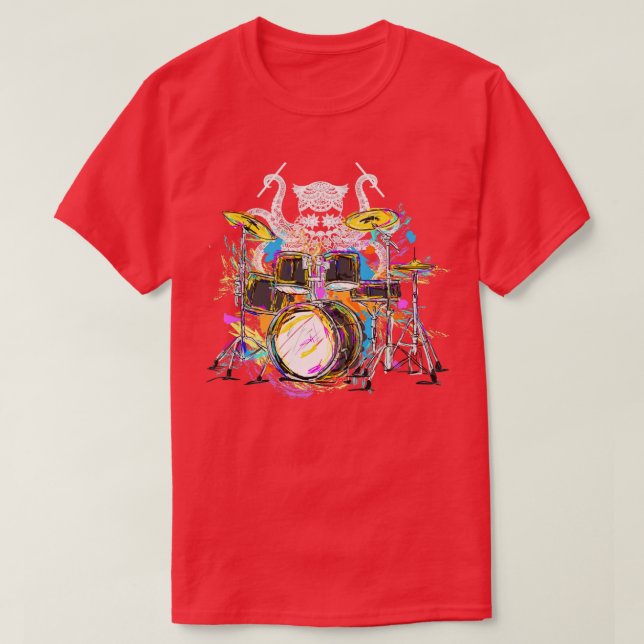 Camiseta Rock Octopus Drummer (Frente do Design)